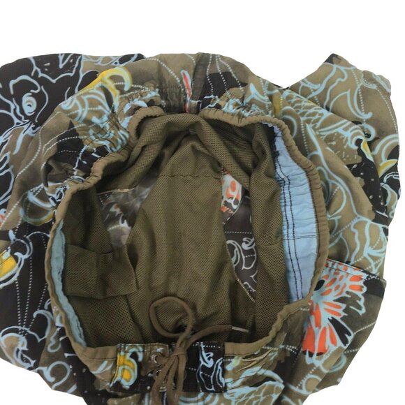 Speedo Mens XL Brown Blue Hawaiian Wave Floral Mesh Lined Swim Trunk Shorts - Picture 4 of 10